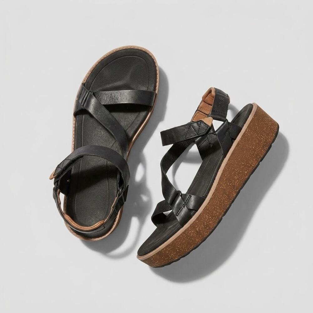 Teva Leather Zymic Platform Wedge Sandal Black Womens 11